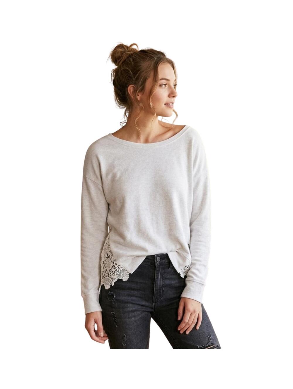 Almost Famous Women's White Casual Blouse Sweater Lace Detail Cutout Size L
